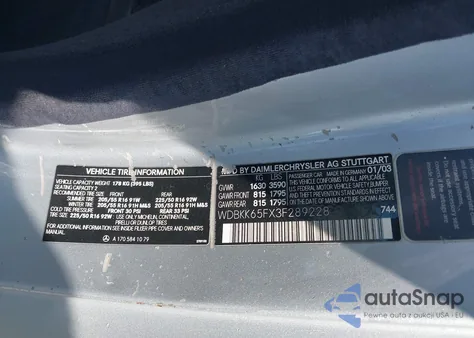 2003 Mercedes-Benz Slk 320 из США, поврежденный, VIN WDBKK65FX3F289228